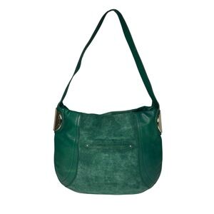 B Makowsky Giamma Emerald Green Suede & Leather Hobo Shoulder Bag Purse Handbag